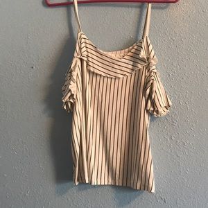 Ruffle Cold Shoulder Striped Top